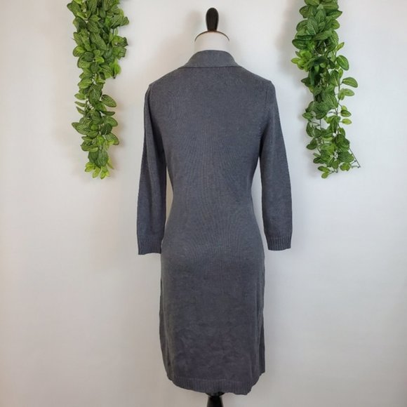 Banana Republic Gray Cotton Knit Tie Sweater Dress Size Small - Picture 3 of 8